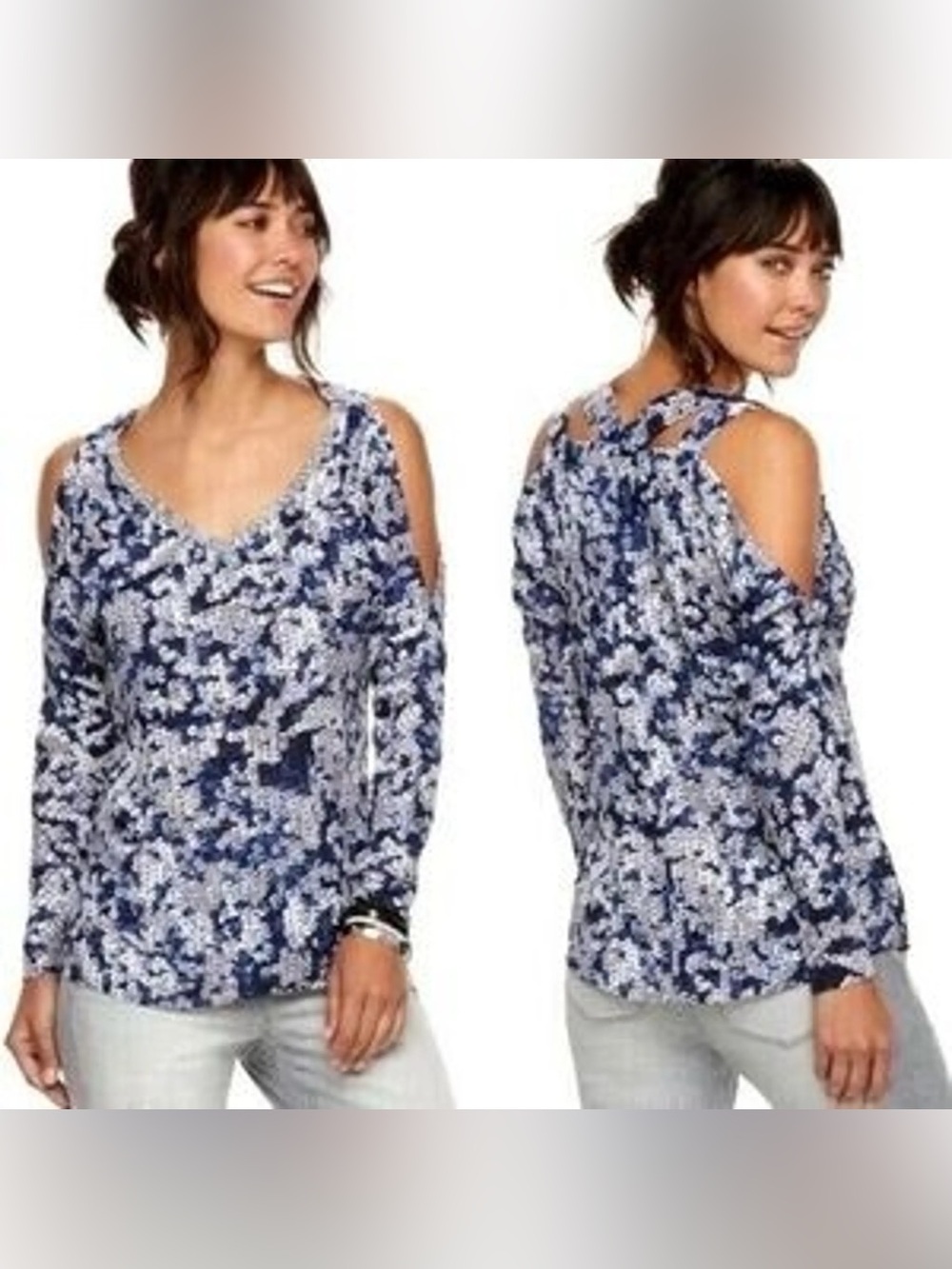 Juicy Couture Cold Shoulder Embellished Top, Size L